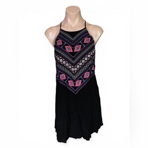 Takara Women Small Black Aztec Tribal Print Halter Mini Dress Sleeveless